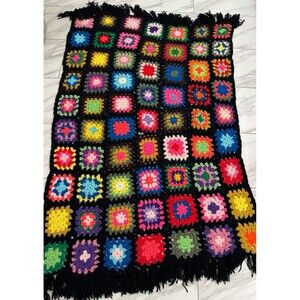 Crochet Granny Squares Bright Art Blanket Square Throw Bed Couch Sofa Hand Made